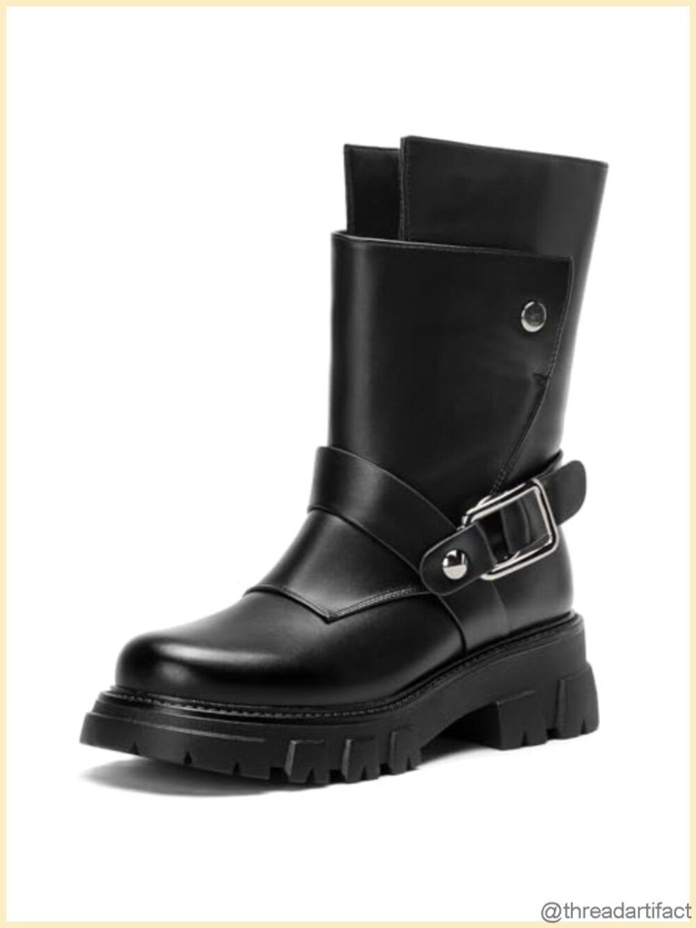 Women's Faux Leather Ankle Motorcycle Boots Chunky Lug Sole Biker Combat Boot